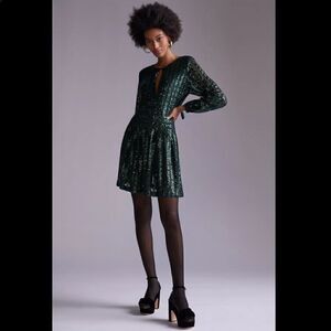 Anthropologie Sequined Open-Back Mini Dress